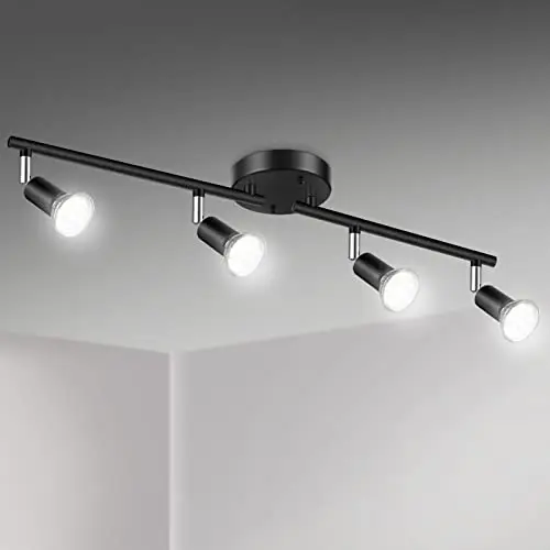 Unicozin LED 4 Light Track Lighting Kit, 24.8'' Black 4 Way Ceiling Spot Lighting, Flexibly Rotatable Head, Track Light Included 4 x LED GU10 Bulb (4W, Daylight White 5000K, 400LM)